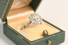GIA 2.50ct Old Mine Cut Fancy Light Yellow Diamond Ring. White Diamond Platinum