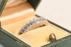 Vintage 1.80ct Emerald Cut Diamond Wedding Ring. Platinum Half Eternity Band HVS