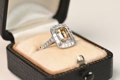 GIA 2 Carat Cushion Cut Champagne Diamond Ring. Halo Platinum Engagement Ring VS