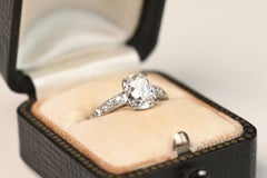 Art Deco GIA 1.50 Carat Cushion Cut Diamond Ring. Accent Platinum Ring I SI1