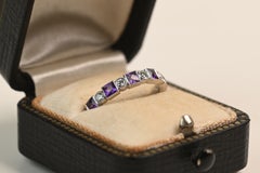 0.80ct French Cut Amethyst and Round Wedding Ring. 18K White Gold Band Ring
