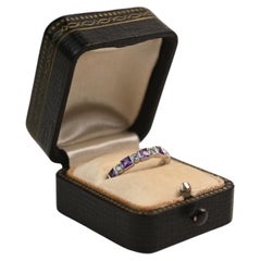 0.80ct French Cut Amethyst and Round Wedding Ring. 18K White Gold Band Ring