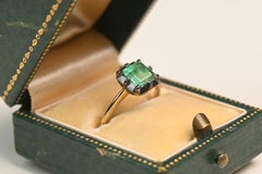 1ct Natural Emerald Cut Emerald Ring. Platinum 18K Yellow Gold Engagement Ring
