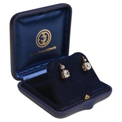 Victorian 2 Carat Cushion Cut Diamond Earrings. 18K Yellow gold Drop Earrings