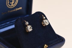 Victorian 2 Carat Cushion Cut Diamond Earrings. 18K Yellow gold Drop Earrings
