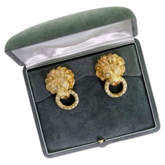 Van Cleef and Arpels Lion Earrings. Brilliant Diamond 18K Yellow Gold Earrings