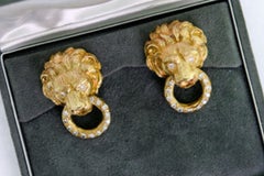 Van Cleef and Arpels Lion Earrings. Brilliant Diamond 18K Yellow Gold Earrings