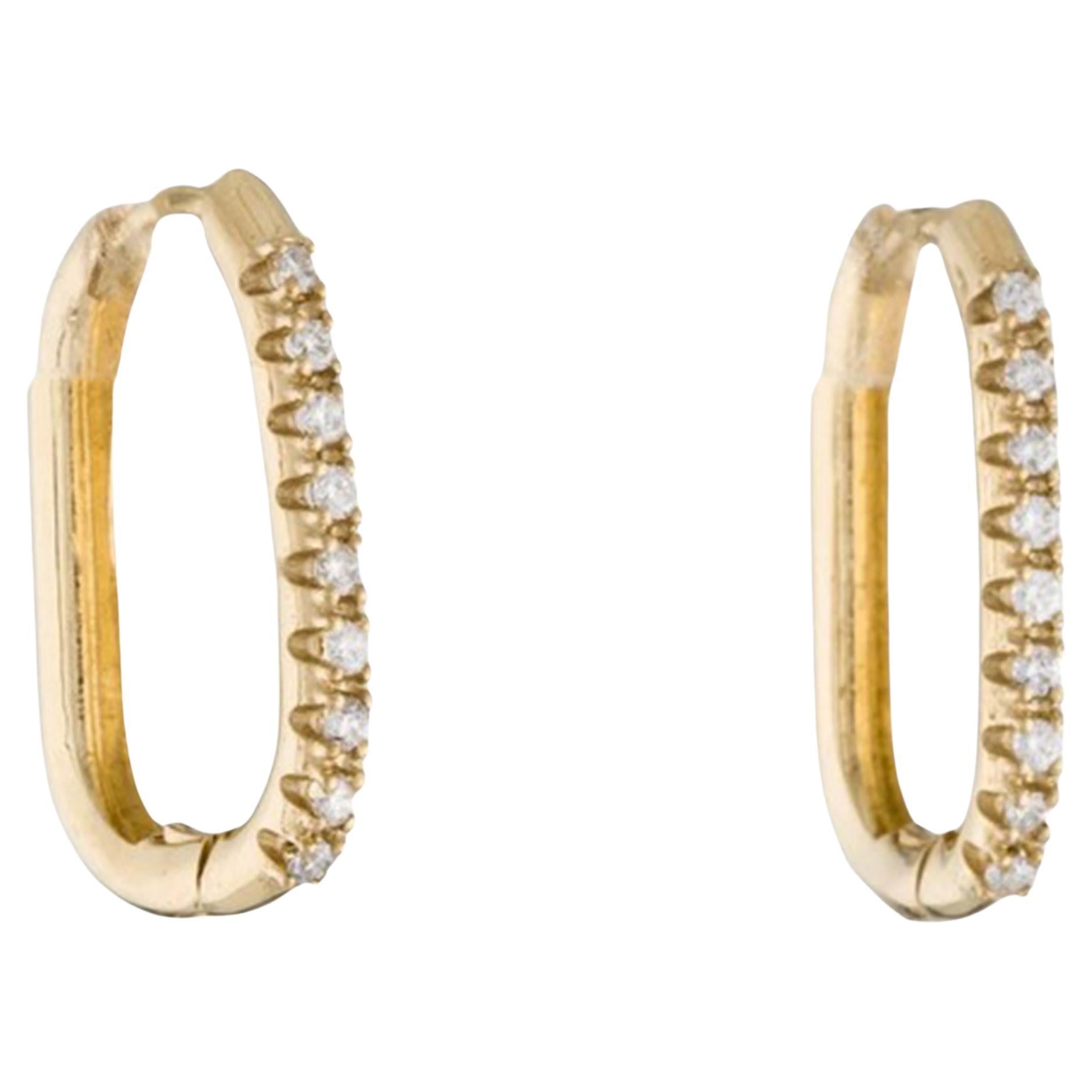  Diamond Paper Clip Earrings 14k yellow gold  For Sale