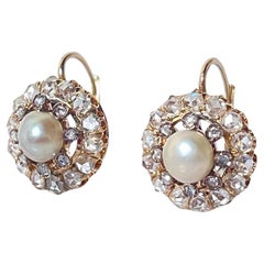 Antique Victorian Natural Pearl and Diamond Cluster Earrings, C 1880