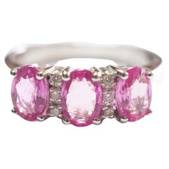 18K White Gold 1.74ct Pink Sapphire & 0.04ct Diamond Three Stone Ring