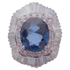 GIA 18K White Gold 7.04ct Clean Blue Sapphire & 3.37ct Diamond Ballerina Ring