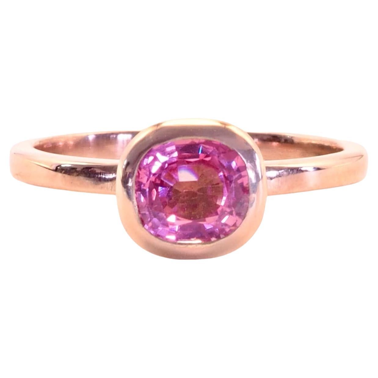 18K Rose Gold Mahenge Pink Spinel In Sleek Bezel Set Solitaire Ring