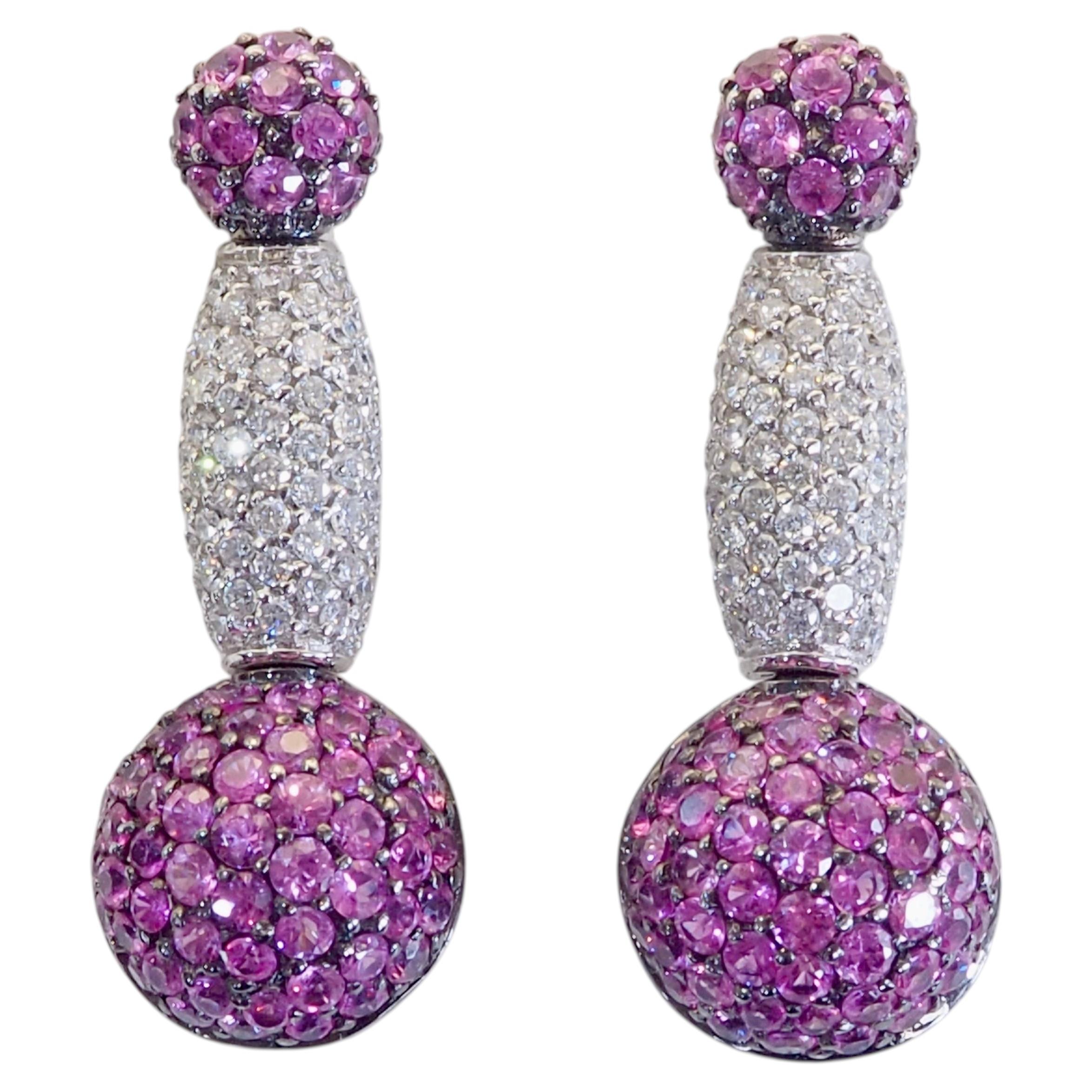 18 Karat Weißgold 2,50 Karat Cluster Rosa Saphir & 0,63 Karat Diamant-Ohrring