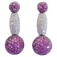 18K White Gold 2.50ct Cluster Pink Sapphire & 0.63ct Diamond Dangle Earring