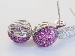 18K White Gold 2.50ct Cluster Pink Sapphire & 0.63ct Diamond Dangle Earring