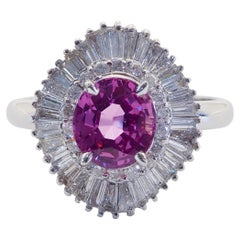 Bague ballerine en or blanc 18 carats, saphir rose 1,50 carat et diamant 0,77 carat