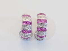 18K White Gold 3.20ct Squared Pink Sapphire & 2.30ct Diamond Clip Earring