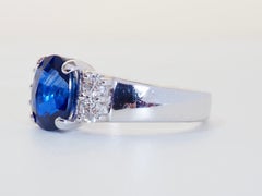 Certified 18K White Gold 2.46ct Royal Blue Sapphire & 0.34ct Diamond Ring