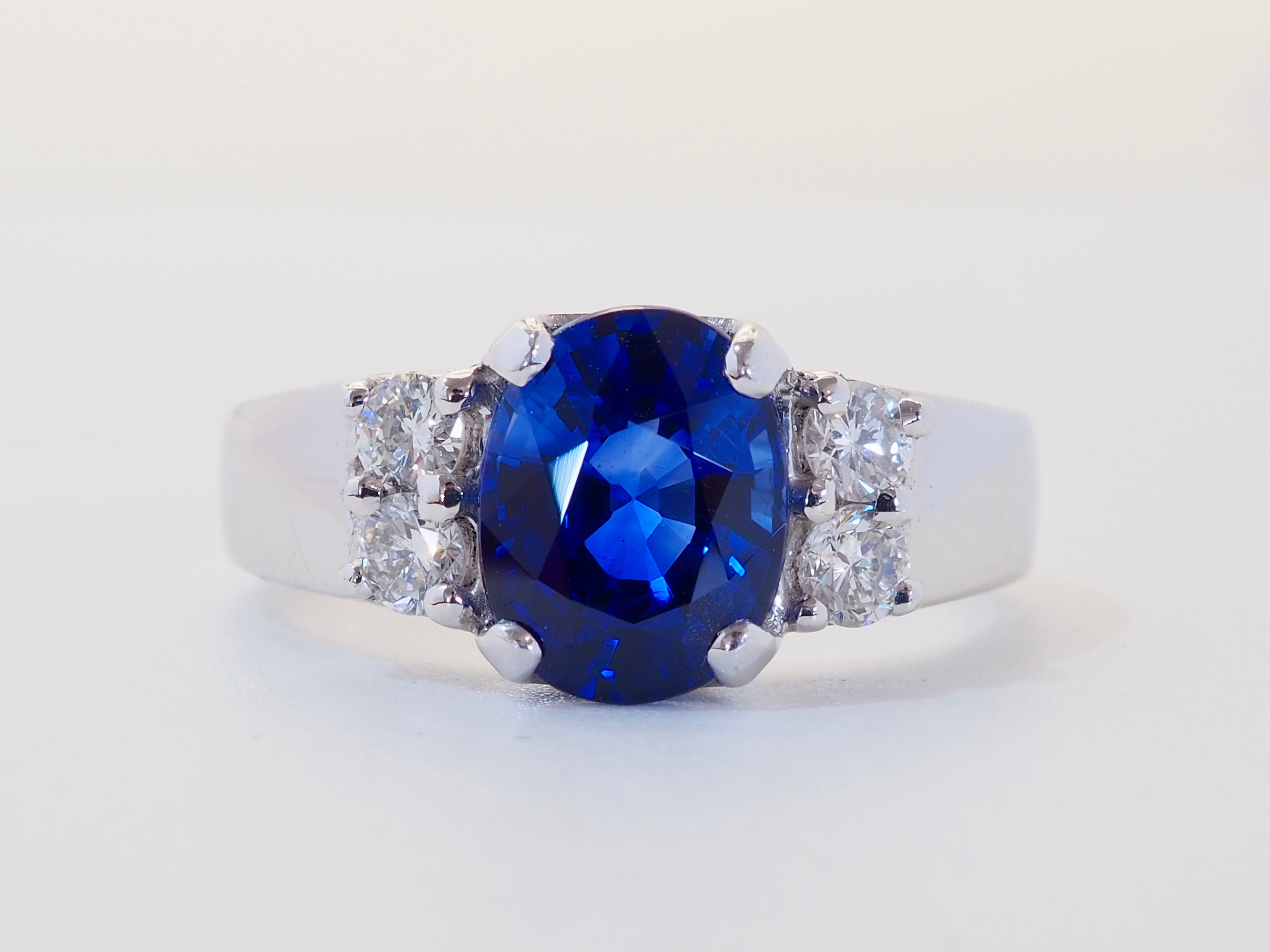 Certified 18K White Gold 2.46ct Royal Blue Sapphire & 0.34ct Diamond Ring