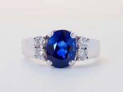 Certified 18K White Gold 2.46ct Royal Blue Sapphire & 0.34ct Diamond Ring