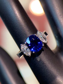 Certified 18K White Gold 2.29ct Ceylon Blue Sapphire & 0.57ct Diamond Ring