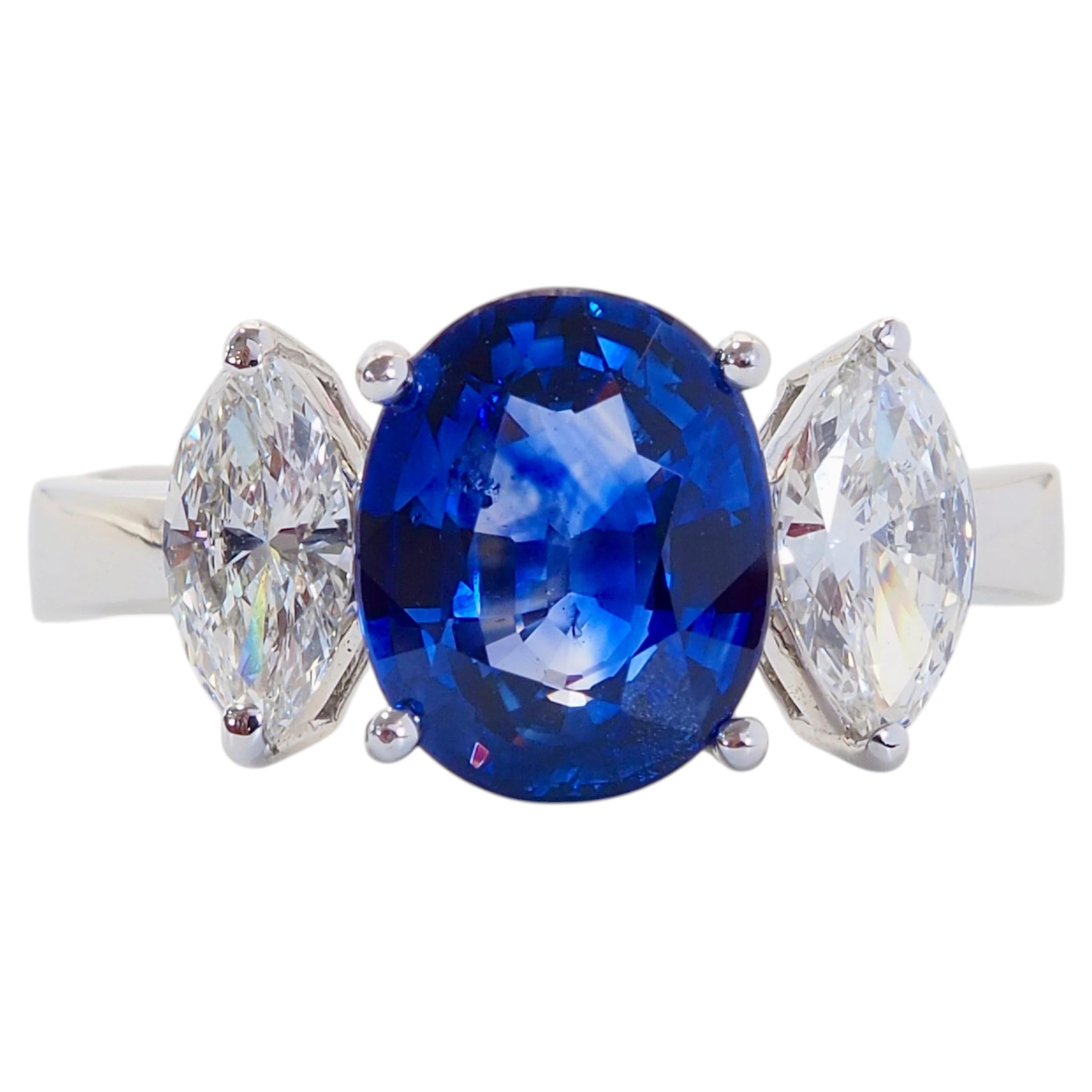 Certified 18K White Gold 2.29ct Ceylon Blue Sapphire & 0.57ct Diamond Ring