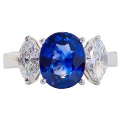 Certified 18K White Gold 2.29ct Ceylon Blue Sapphire & 0.57ct Diamond Ring