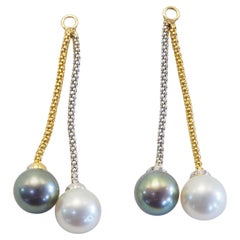 18K Two Tone Gold 9.2mm White & Black Pearl & 0.12ct Diamond Stud Enhancer