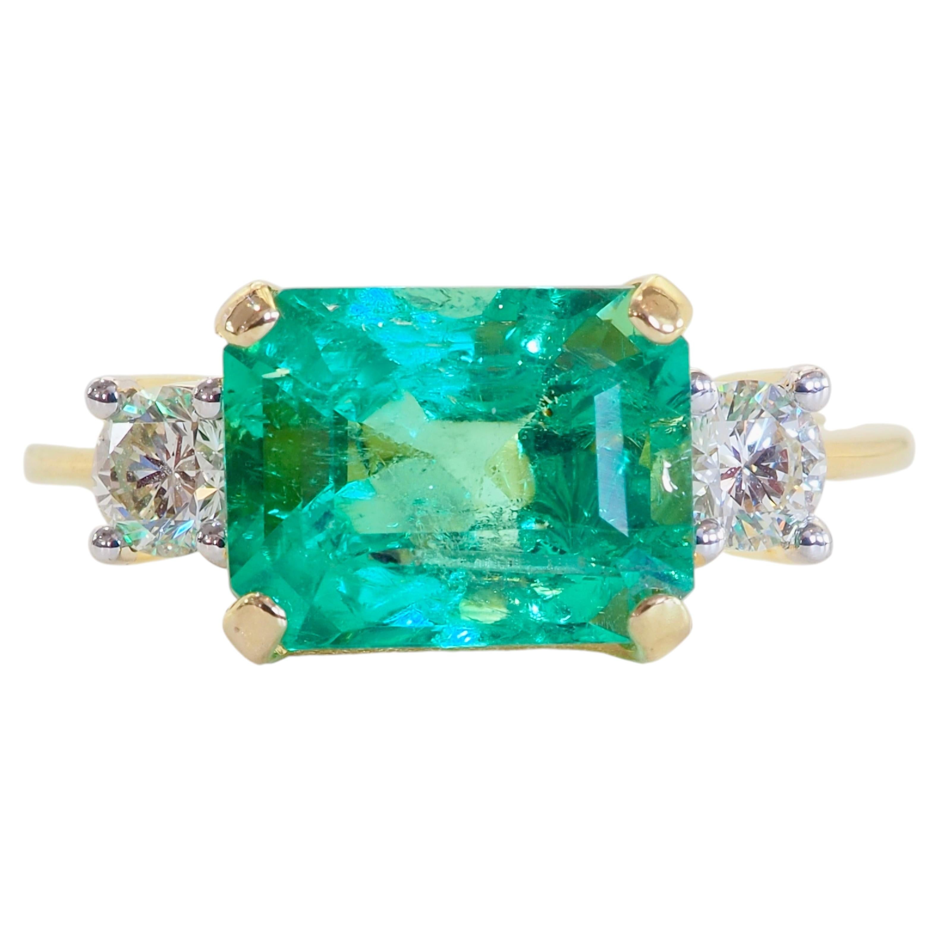 Certified 18K White Gold 2.70ct Colombian Emerald & 0.36ct Diamond Ring