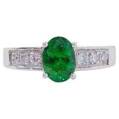 18K White Gold 1.20ct Oval Vivid Green Tsavorite & 0.23ct Diamond Ring