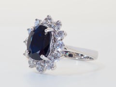 Bague en argent sterling avec saphir ovale bleu foncé de 2,53 carats et zircone cubique, montée en halo