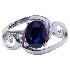 Sterling Silver 1.62ct Oval Dark Blue Sapphire Swirly Ring