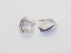 18K White Gold 1.80ct Blue Sapphire & 0.16ct Diamond Flowing Omega Earrings