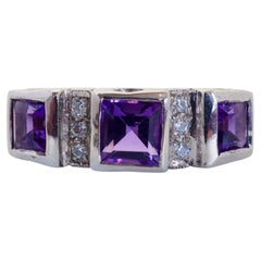 Bague en argent sterling avec améthyste carrée de 1,20 ct et zircons cubiques, taille 7,25