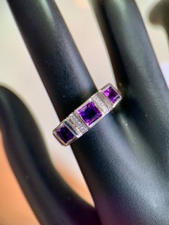Bague en argent sterling avec améthyste carrée de 1,20 ct et zircons cubiques, taille 7,25