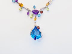 Sterling Silver 22.76ct Multi-Stone & CZ Delicate Dangle Necklace, 18 in