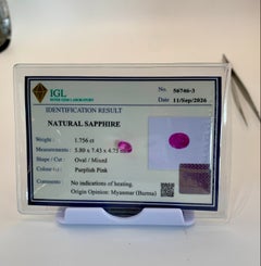 Zaffiro rosa birmano certificato da 1,756 ct, non trattato termicamente, forma ovale/mista