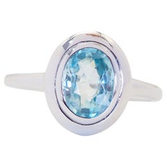 Modern Sterling Silver 1.62 Carats Blue Zircon Bezel Birthstone Ring, 7.5 US