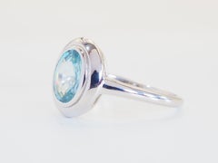 Modern Sterling Silver 1.62 Carats Blue Zircon Bezel Birthstone Ring, 7.5 US