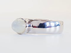 Modern Sterling Silver 2.44 Carats Moonstone Bezel Men's Band Ring, 9 US
