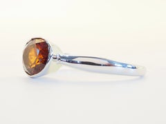 Modern Sterling Silver 1.65 Carats Deep Orange Garnet Solitaire Ring, 7.25 US
