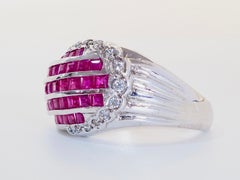 1990s Sterling Silver 2.00 Carats Ruby & CZ Flow Ring, Size 7.75