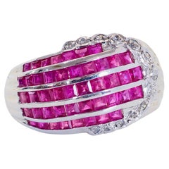1990s Sterling Silver 2.00 Carats Ruby & CZ Flow Ring, Size 7.75
