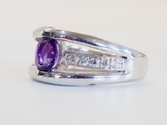 1990s Vintage Sterling Silver 1.05 Carats Amethyst & CZ Three Shank Ring, Size 7