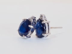18K White Gold 4.87 Carats Deep Blue Sapphire & 0.05ct Diamond Stud Earrings
