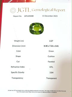 Certified 2.27 Carats Demantoid Garnet, No Treatment, Cushion/ Mixed