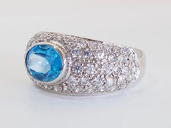 1990s Sterling Silver 1.90ct Blue Topaz & CZ Cluster Dome Ring, 6.75 US