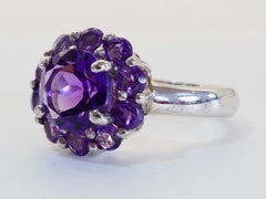 Sterling Silver 3.30ct Round Cut Amethyst Flower Motif Solitaire Ring, Size 7.5