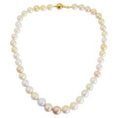 1990s 14K Gold Clasp 9- 13 mm Multicolor South Sea Pearl Necklace, 17 inches