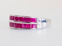 Vintage 1.90ct Squared Ruby 2 Channel Row Sterling Silver Band Ring